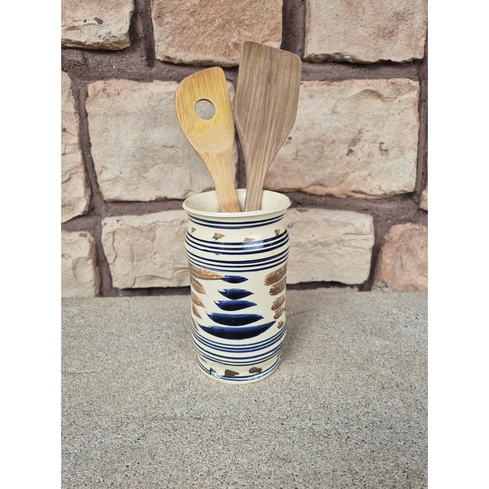 Vintage Jamestown Pameshon Pottery Utensil Crock‎ 1984 Studio Pottery 7"